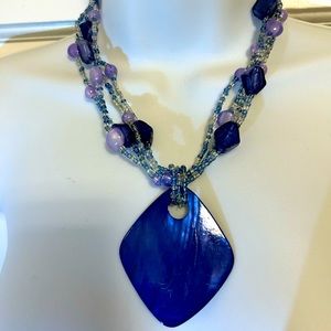 Multi‎ Strand Statement Necklace in navy and lt blue colors